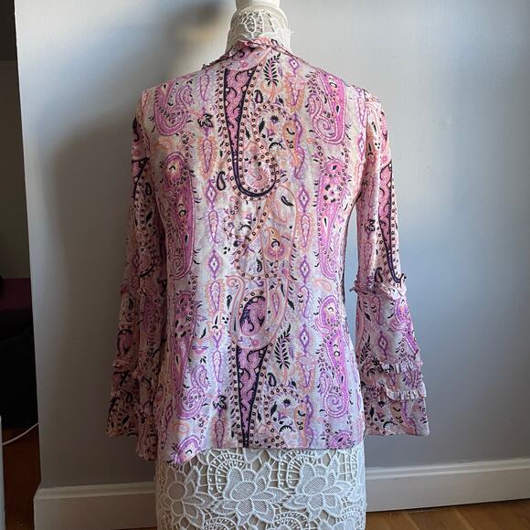 Kobi Halperin 100% Silk Pink Paisley Boho Long Sleeve Blouse sz XS - Picture 3 of 5